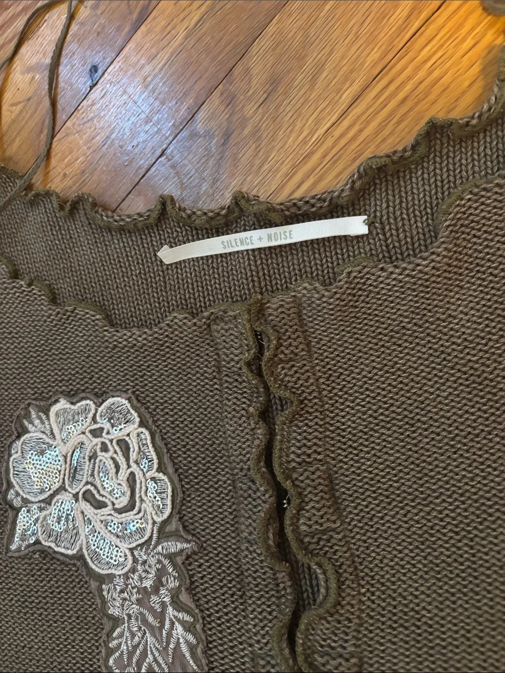 silence + noise Kimchi Blue Natalia Knit Cardigan with White Floral Appliqué